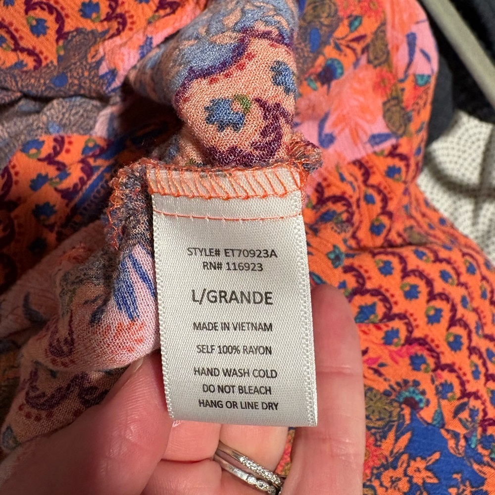 Coral Blue Patchwork Button Down Top Size Large - image 4